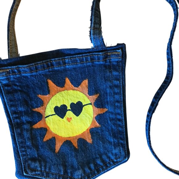 Handmade Crossbody Cell Phone Bag: Lake Girl Theme, Recycled Denim Jean Purse - Picture 1 of 9